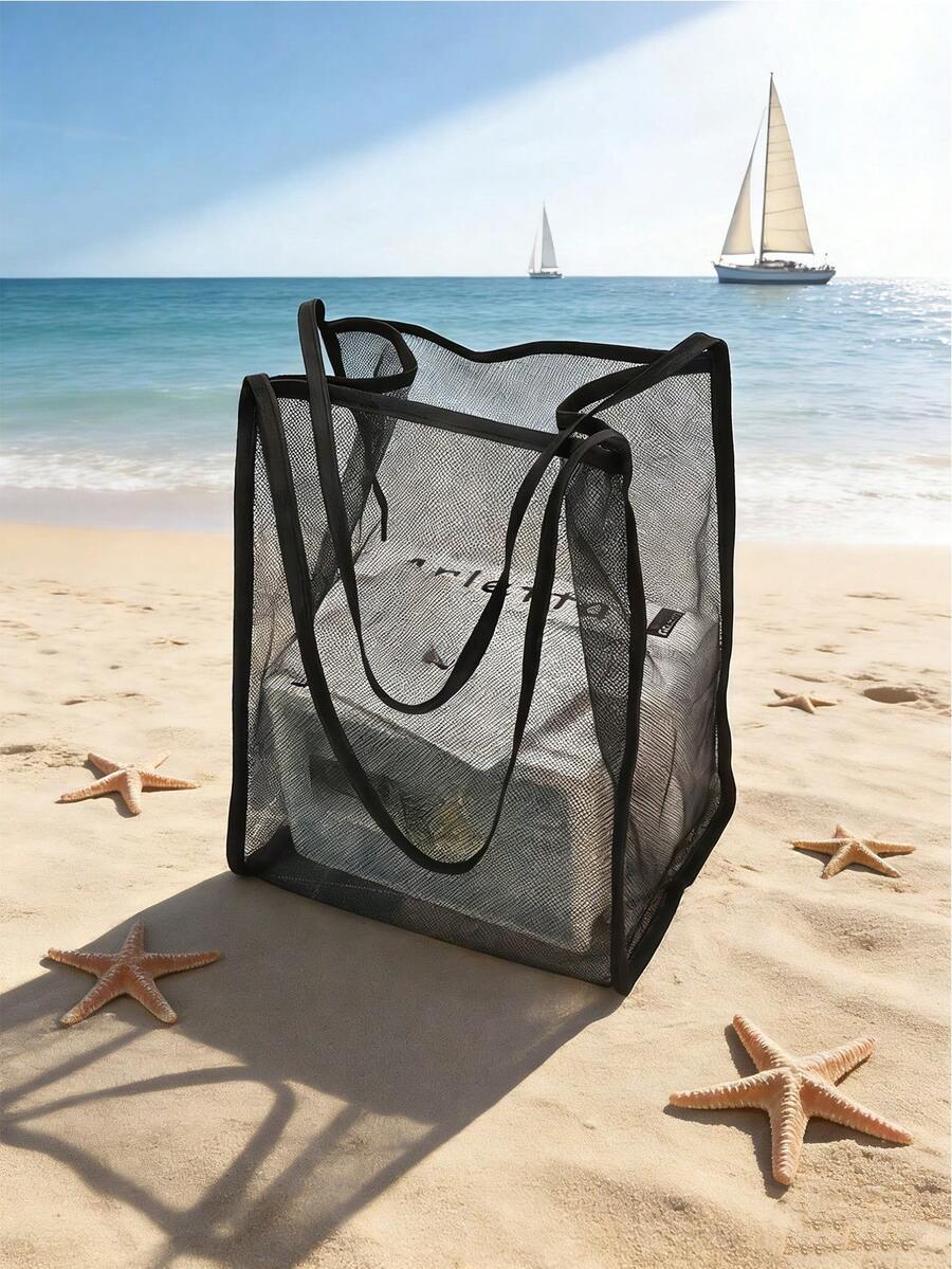 Große faltbare Strandtasche für Damen - atmungsaktive Mesh-Nylon-Tragetasche, tragbare Schultertasche, leichte Strandtasche, multifunktionale Handtasche für Pendeln, Einkaufen, Fitness, Schwimmen, Reisen, Geschäft, Sommer, Urlaub, Alltag - in verschiedenen Farben erhältlich (mit Handgriff oder Schultergurt) - Verschiedenfarbig - Übersicht 1