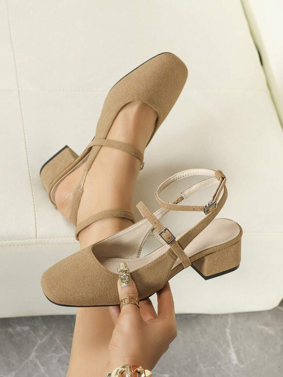 Women's High Heel Pumps, Women's Fashion Patent Leather Sandals, Women's Fashion Casual Backstrap Open Toe Sandals, Women's Strap Work Sandals, Mary Jane Style Hollow Open Toe Shoes, Women's Fashion Casual French Style Slingback Backless Shoes - Camel - View 1