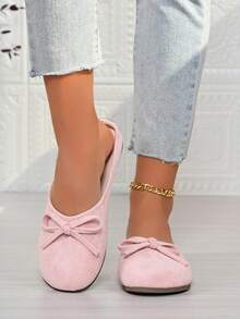 Zapatos planos sin cordones para mujer, unicolor con lazo y punta redonda, mules para exteriores para primavera y verano - Rosa - Ver 3