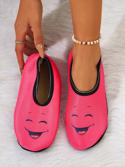 Women's Cute Face Design Breathable High Elastic Indoor House Slippers, Suitable For Home, Beach, Yoga, All Season