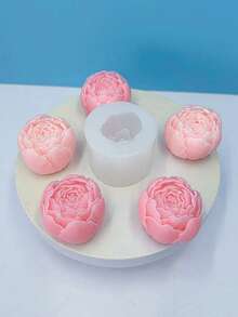 1pc Bud Rose Scented Candle Silicone Mold, 3D Peony Rose Scented Candle Plaster Home Decor Silicone Mold - White - View 4