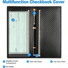 Premium Leather Checkbook Cover For Men And Women Checkbook Holder Wallet RFID Blocking - 黑碳 - 查看 2