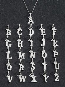 1 buc colier minimalist elegant cu zirconiu cubic argintiu, coroană și literă cu pandantiv, colier bijuterii la modă pentru copii, colier decorativ pentru petrecere, accesoriu hip-hop stradal - Argint - Vizualizare 4