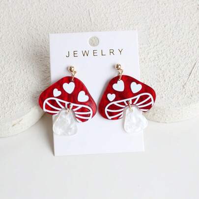 1 par de pendientes colgantes de acrílico con diseño de lindo hongo rojo para mujeres, elegantes y juguetones, aptos para uso diario, fiestas, vacaciones, regalos, festividades
