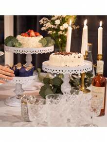 Set Of 3 Round Metal Cake Stand Set, Displaying Table For Birthday Party Cake Display Baby Shower Wedding Pastry Decor Supplies Cupcake Dessert Decoration,Dessert Table Display Set/Food Display Stands/Christmas Decor/Funny Gifts - 白色 - 查看 4