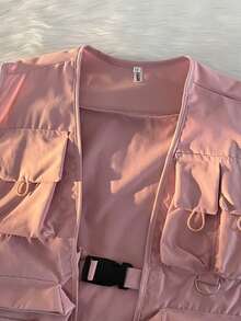 Women's Outdoor Vest, Summer Sleeveless Multi-Pocket Cargo Jacket, Breathable Vest - Pink - View 8