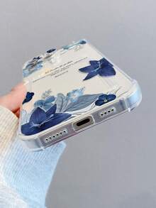 1pc Blue Lily Flower Pattern, TPU Transparent Anti-Drop Phone Protective Case, Can Be Given As Holiday Gift, Suitable For IPhone XS/XS Max/XR/11 12 13 14 15 16 Pro/17/Pro Max/14 15 16 Plus/17, Card & Photo Holder - Clear - View 4