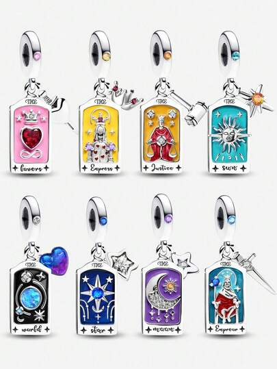 1pc 925 Sterling Silver Tarot Card Charm, Suitable For Women Jewelry Matching Bracelet DIY, My Favorite Style