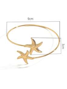 Exaggerated Geometric Hollow Starfish Open Cuff Bracelet For Women - Golden - View 6