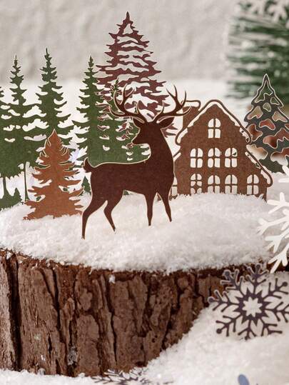 1pc White Kraft Paper Hollow Material Pack, Winter Forage Collection Series, Simple Winter Snow Season Scrapbooking Stickers