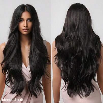 10-36英寸水波纹蕾丝前假发，真人混纺发丝，预先拔毛，无胶假发；13x4高清水波纹蕾丝前假发，真人混纺发丝，女士款，180%密度蕾丝闭合假发，自然黑