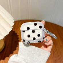 Apple Bluetooth Earphone Case Compatible With Air1/2/AirPods3 & Pro/Pro2, Polka Dot Design, Semi-Transparent Matte Finish With Black Dots, Protective Case - Polka Dots - View 4