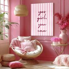 1pc Yes Girl You Can Wall Art, Valentine Decor, Galentine Gift, Pink Framed Wall Art, Wrapped Canvas Poster Vintage Prints, Yes Girl, You Can - Minimalist, Minimalistic, Modern, Bold Style, Perfect Gift Decor, Wall Art for Living Room Bedroom Office, Hanging Hardware Included - Wrapped Framed Canvas, Vertical - Lienzo enmarcado - Ver 9