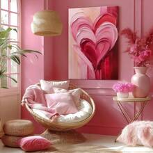 1pc Framed Wall Art, Wrapped Canvas Poster Vintage Prints, Valentine Pink, Heart Shape, Abstract Design, Paint Texture - Abstract, Abstract Art, Creative Interpretation, Smooth Texture Style, Perfect Gift Decor, Wall Art for Living Room Bedroom Office, Hanging Hardware Included - Wrapped Framed Canvas, Vertical - Lienzo enmarcado - Ver 7