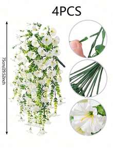 10/6/4/2/1件装仿真吊花，白色牵牛花，适合秋季装饰、婚礼、家居、办公室、花园，仿真花搭配桉树叶，抗紫外线，逼真吊挂植物，适合感恩节装饰、婚礼拱门、墙面、花园、卧室、办公室、派对装饰 - 白色 - 查看 8