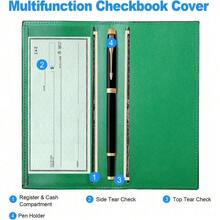 Premium Leather Checkbook Cover For Men And Women Checkbook Holder Wallet RFID Blocking - 綠色 - 查看 2