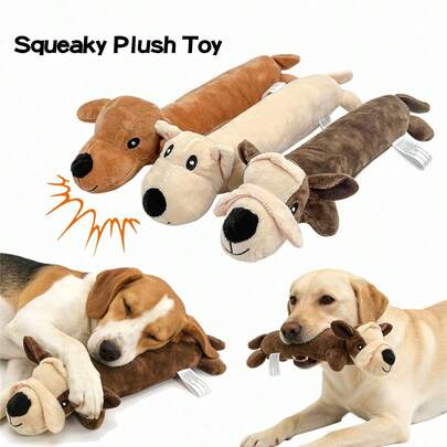 1个毛绒发声咀嚼玩具，逼真长狗造型，咀嚼伴侣，适合小型/中型/大型犬猫，可缓解焦虑和孤独感，内置发声装置，互动拔河玩具，清洁牙齿，适合户外携带/室内玩耍/睡眠伴侣/节日礼物，宠物用品，宠物玩具