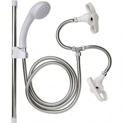 Shower Head And Hose Attachment For Bath Taps - Multipurpose Stainless Steel Shower Hose, Complete Set With Riser Rail, Easy Push-On Design With Straps For Bathroom, Kitchen, Pet Shower
