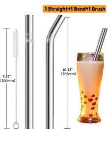 4/2/1pc Extra Wide (0.47") Stainless Steel Smoothie Straws, 4 Packs Reusable Metal Drinking Straws For Boba, Milkshakes & Thick Drinks, Includes Cleaning Brush, For Home, Party, And Bar Use - Multicolor - View 13