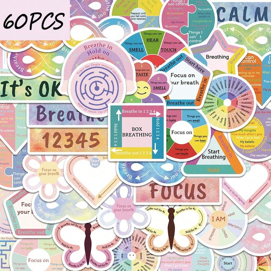 60pcs Calming Sensory Graffiti Stickers, Suitable For Decorating Envelopes, Mobile Phones, Helmets, Gift Boxes, Waterproof Stickers - Multicolor - View 1