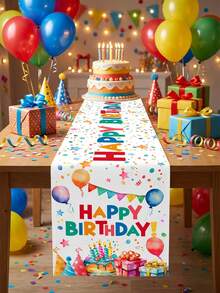 1 buah Taplak Meja Ulang Tahun Berwarna-warni - Taplak Meja Poliester dengan Teks "Selamat Ulang Tahun", Balon, Kue, Kotak Hadiah, dan Bendera Warna-warni, Bentuk Persegi Panjang, Pola Cerah dan Menarik, Mudah Dibersihkan, Menciptakan Suasana Pesta Ulang Tahun - kue ulang tahun - View 13