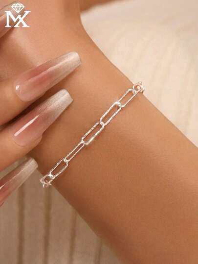 SYMFNY 1条S925纯银低过敏性极简回形针设计手链，女士款，适合日常佩戴、度假和送礼。