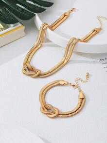 2件套时尚简约朋克风打结项链手链首饰套装，独特金属质感，百搭日常配饰，精美礼品 - 彩色 - 查看 4