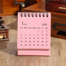 BUBU Mini Desk Calendar 2026-2027 - Use January 2026 To June 2027 Small Desktop Calendar Mini Daily Schedule Thick Paper Twin-Wire Binding With Stickers For Home Office School (Mini Pink)