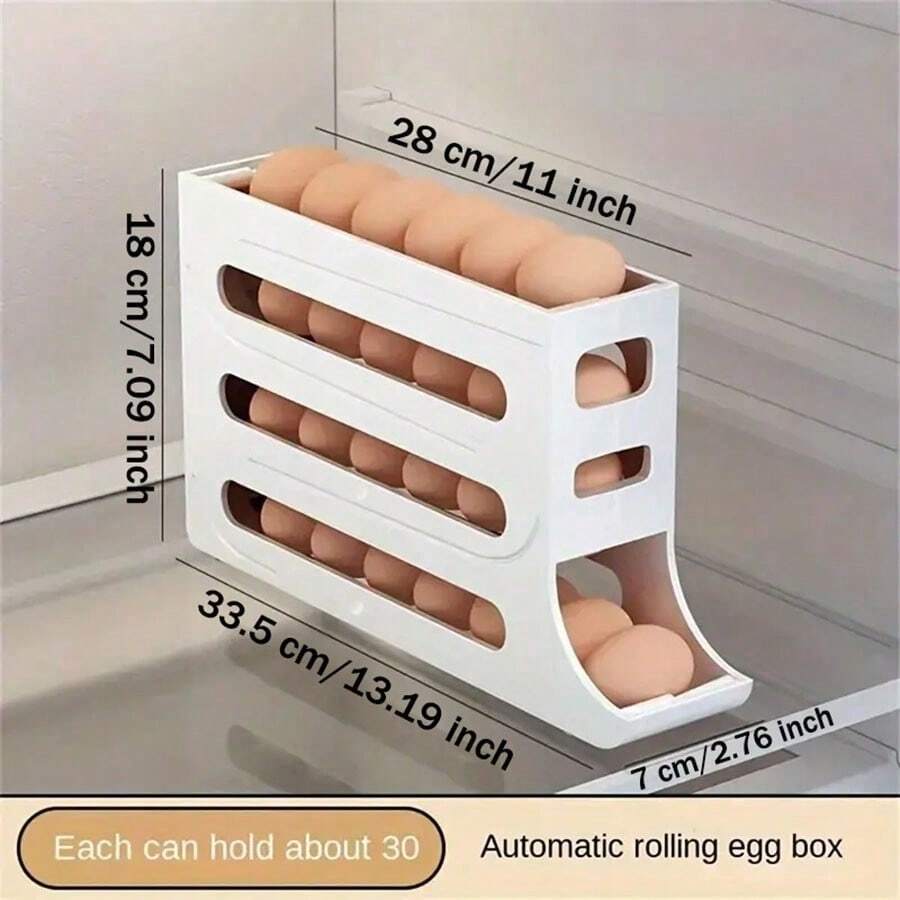 Refrigerator Egg Storage Box, Automatic Egg Rolling Rack, Large Capacity Refrigerator Dedicated Egg Rack Storage Box, Rolling Egg Storage Box, Refrigerator Side Door Egg Paper Box, Egg Holder Dedicated Fresh-Keeping Box - White - View 1