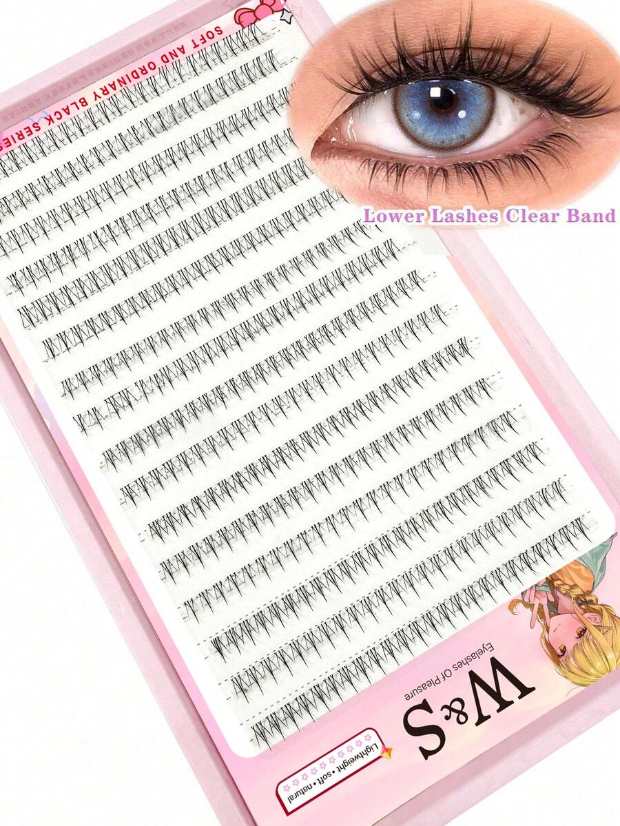 384pcs/16rows Wispy Fairy False Eyelashes, Segmented Natural Lower Lashes, Cartoon Style Lower Lashes, Japanese Anime Spiky Lower Lashes, Makeup Eyelash Tools, Eyelash Clusters, Individual Lashes, False Eyelashes - B - View 1