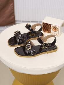 Kids Fashion Outdoor Sandals, Summer Square Toe Flat Shoes, Single Strap Sandals, New Girls Shoes, Fashionable Beach Slippers - Burgundy - View 7