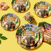 Tropical Animal Birthday Party Disposable Plates, Napkins, Cups - One-Time Party Supplies Set, Fits 25 Guests, Disposable Paper Plates Party Tableware Suitable For Birthday, Wedding, Theme Party, Family Picnic - Multicolor - View 4