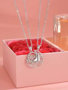 两件套时尚云朵、月亮、太阳不锈钢项链，银饰，银项链，适合夏季度假、海滩、西部风格、狂欢节、情人节、生日礼物、送朋友的礼物 - 銀色 - 查看 1