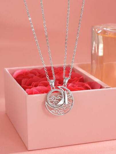 2pcs Fashionable Cloud, Moon, Sun Stainless Steel Necklaces, Silver Jewelry, Silver Necklaces, Suitable For Summer Vacation, Beach, Western Jewelry, Carnival, Valentine's Day, Birthday Gift, Gift For Friends