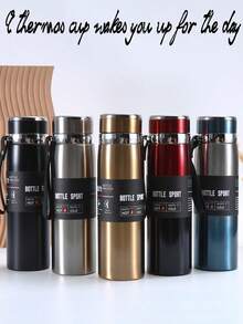 1pc 800/1000ml Stainless Steel Vacuum Insulated Water Bottle, Extra Large Capacity To Meet Daily Hydration Needs, Vacuum Insulated Bottle With Strap Suitable For Hot And Cold Drinks, Travel Mug, Double Wall Stainless Steel Insulated Coffee Pot, Teapot, Water Kettle, Elegant European High-End Water Cup - Multicolor - View 2