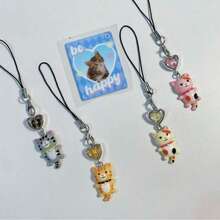 New Cute Cat Keychain, Retro Y2K Cartoon Animal Minimalist Phone Charm, Lucky Cat Pendant, Phone Lanyard Accessory - Multicolor - View 3