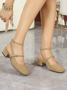 Women's High Heel Pumps, Women's Fashion Patent Leather Sandals, Women's Fashion Casual Backstrap Open Toe Sandals, Women's Strap Work Sandals, Mary Jane Style Hollow Open Toe Shoes, Women's Fashion Casual French Style Slingback Backless Shoes - Camel - View 3