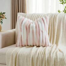 1/2 vỏ gối trơn không kèm ruột gối, vỏ gối sofa bằng nhung giả thỏ, trang trí nhà cửa - hồng và trắng - Xem 5