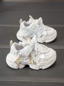 1 Pair Kids' Popular Sports Shoes, Spring/Autumn New Style, Boys/Girls Mesh Breathable Fashion Versatile Soft Bottom Non-Slip Durable Casual Sneakers, - White - View 8