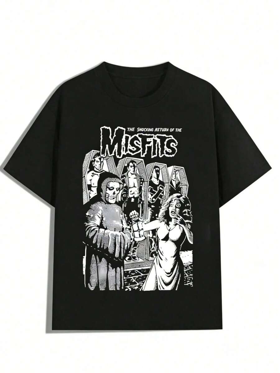 Men's T-Shirt, Casual Top, Casual Printed, Comfortable And Versatile, 220g Pure Printed T-Shirt, Unisex Style, Casual Short-Sleeved Crew Neck Top, Machine Washable, Comfortable And Fit For All Seasons, T-Shirt With Unique Patterns, Comfortable Fit, Loose Fit, Casual Clothing, Top, Men's T-Shirt, Halloween, Casual, Christmas - màu đen - Xem 1