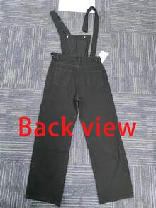 Women's Plain Denim Overalls Long Casual Sleeveless With Straps Button Pocket Zipper Details Medium Stretch Fabric For A Relaxed Fit - 黑色 - 查看 7