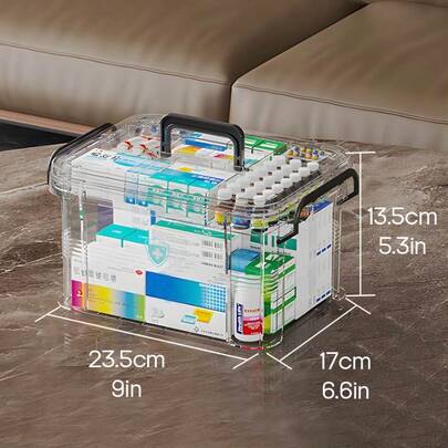 Medicine Storage Box Portable Large Capacity With Compartments, Multi-Layer Organizer For Travel, Home First Aid, Cosmetics, Office Or Craft Supplies, Medicine Case