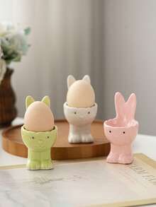 1pc Rabbit Shaped Egg Holder - Cute Design, Easter Decor, Elegant Home Accessory, Ceramic Craft, Suitable For Dining Room, Home Decor, Holiday Decoration And Gift - Multicolor - View 7