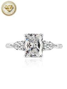 1pc Women's Engagement Ring, Double Side Teardrop Rectangular Ring, 2.2g 925 Sterling Silver, 2 Carat Moissanite, Bohemian, Elegant, Engagement, Proposal, Wedding Anniversary, Valentine's Day Gift, Comes With Moissanite Certificate And Deluxe Gift Box - Silver - View 8