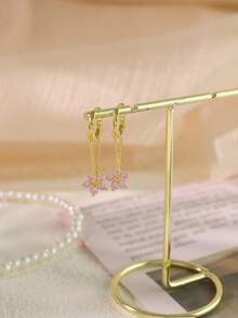 Eye-Catching Chic & 1-Pair Copper Earrings (Dangle/Hoop/Stud Styles) With Custom Birthstone – Perfect Personalized Gift For Girlfriend, Bestie And Mom On Valentine's Day, Birthday, Mother's Day And Christmas, Suitable For Daily Casual Wear, Romantic Dating And Lively Party Occasions - Multicolor - View 4