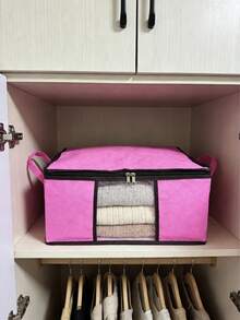 Non-Woven Fabric Storage Bag With Zipper And Handles, Space-Saving Collapsible Square Organizer For Clothes, Blankets, Comfortable, Classic Design, Sturdy Construction, Tear-Resistant Material, Home Goods, Stackable Organizer, Clothing Storage, Small Space Living - Multicolor - View 2