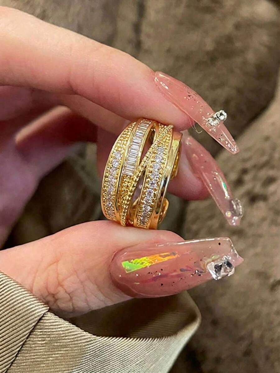 1 件简约打结极简个性化冷雅轻奢华开口食指戒指 - 金黃色 - 查看 1