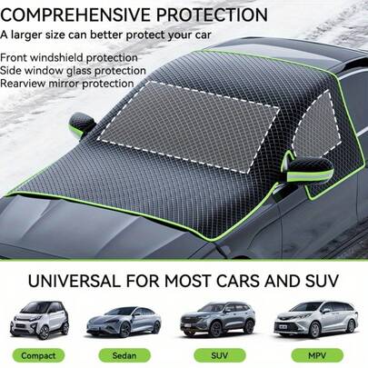 冬季汽车防雪罩，前挡风玻璃防霜防雪车罩，适用于轿车/SUV，磁吸式，绑带固定，停车保护罩，防紫外线遮阳罩，通用型车辆保养