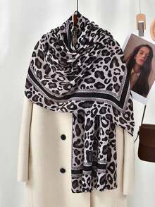 1 pieza Clásico y Lino Pañuelo con estampado de leopardo, Chal/Hiyab de viaje retro - Multicolor - Ver 7