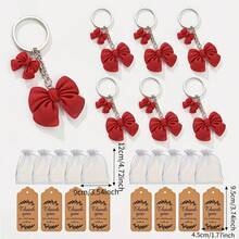18件套（6套）钥匙扣派对礼品套装，双蝴蝶结挂饰钥匙扣，粉红甜美元素挂饰，日常通勤钥匙配件，闺蜜街头包包挂饰，少女可爱小物，送给女朋友的贴心礼物，情人节钥匙扣 - 彩色 - 查看 7